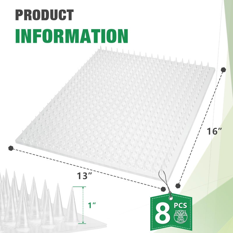Zipcase 8 Pack Cat Repellent Deterrent Outdoor Scat Mat with Tape for Cats, Dogs, Pests Covers 12 Sq.ft (1728 Sq.in), 16 x 13 Inchesï¼Œ8 Pack - Image 3